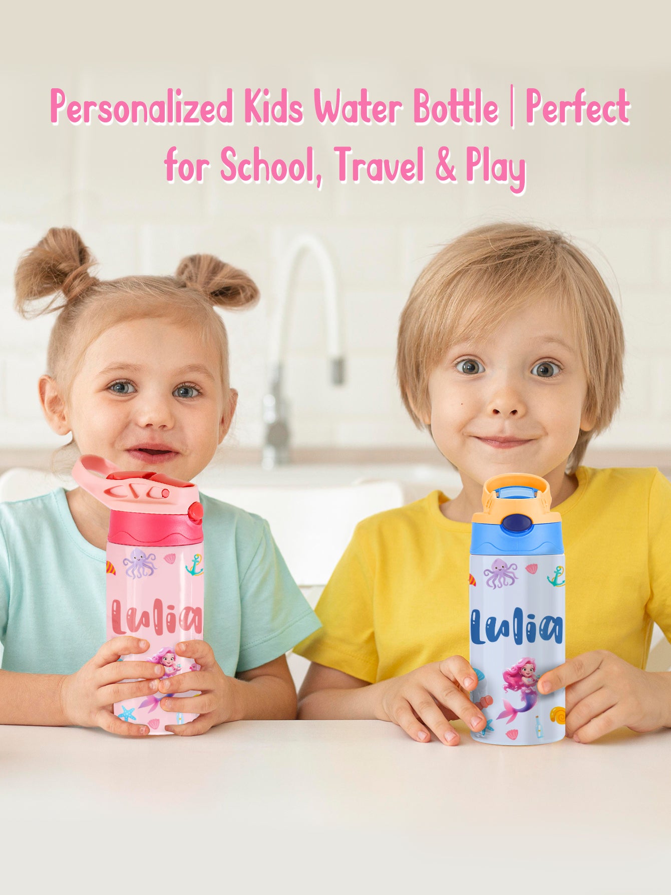 Custom Name Mermaid Stainless Steel Water Cup Children's Day Gift for Kids