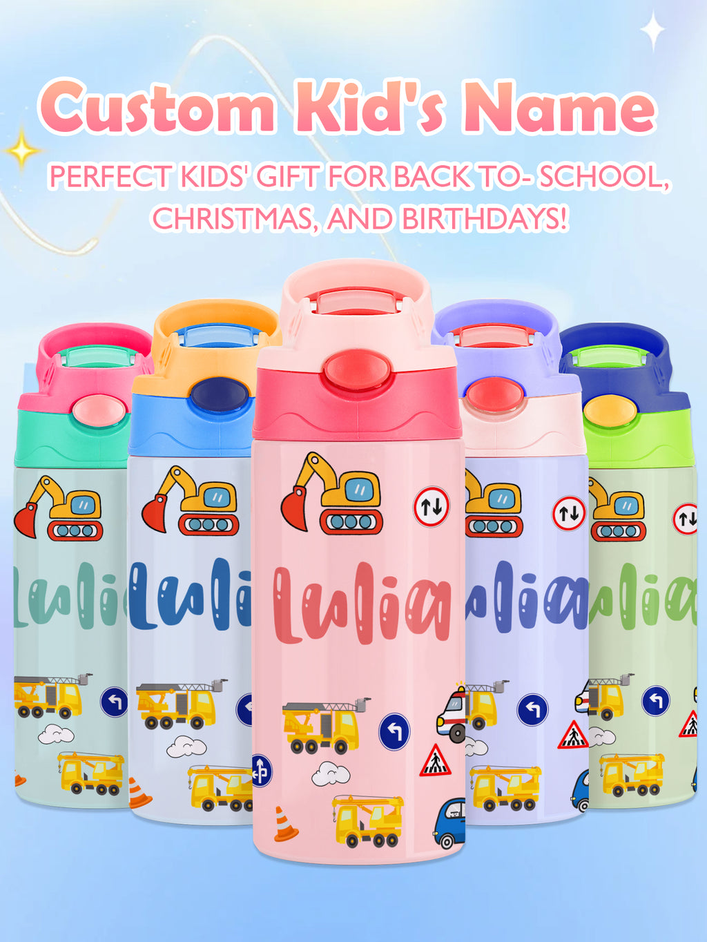 Custom Name Tractor Stainless Steel Water Cup Children's Day Gift for Kids