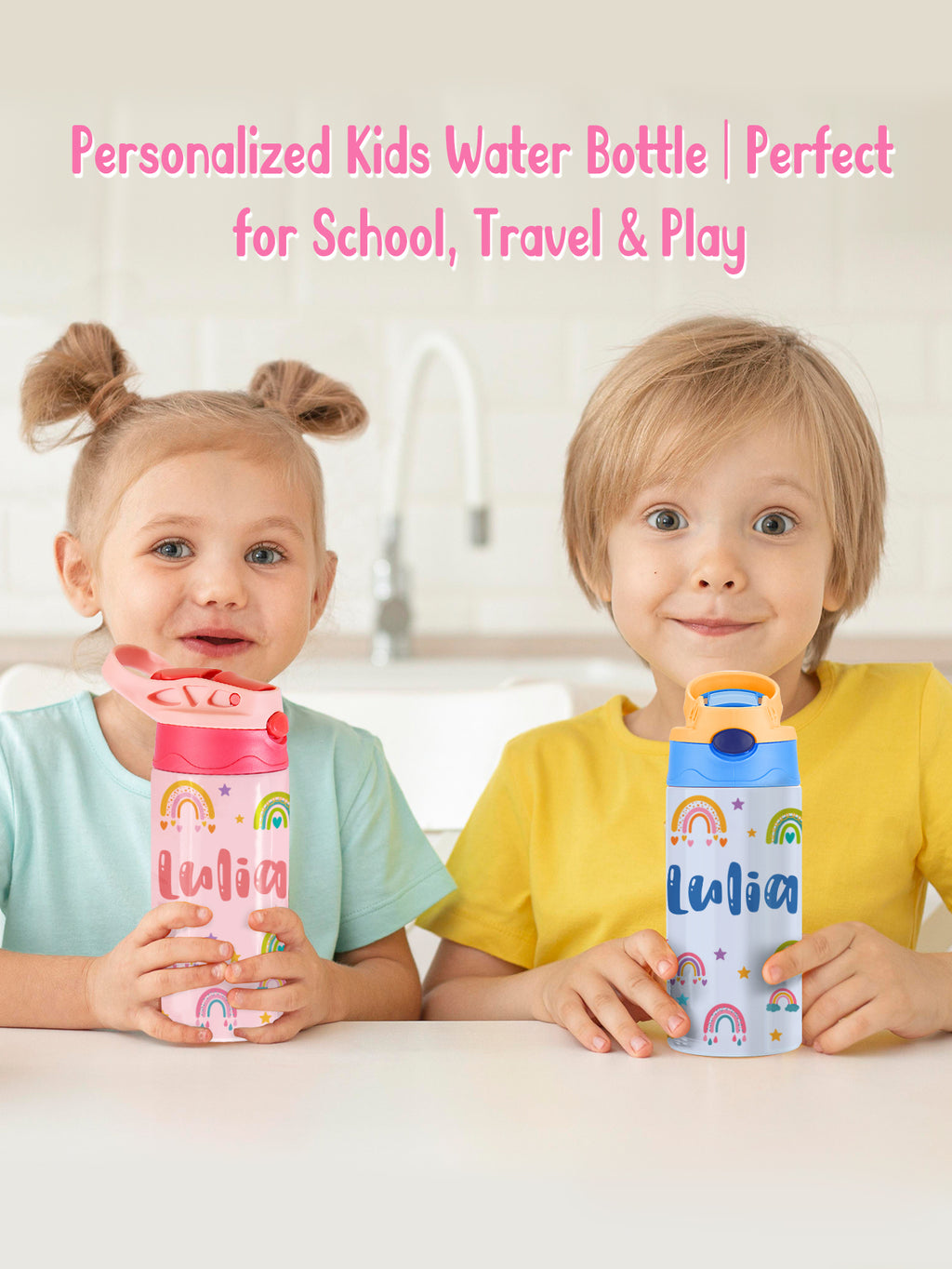 Custom Name Rainbow Stainless Steel Water Cup Children's Day Gift for Kids