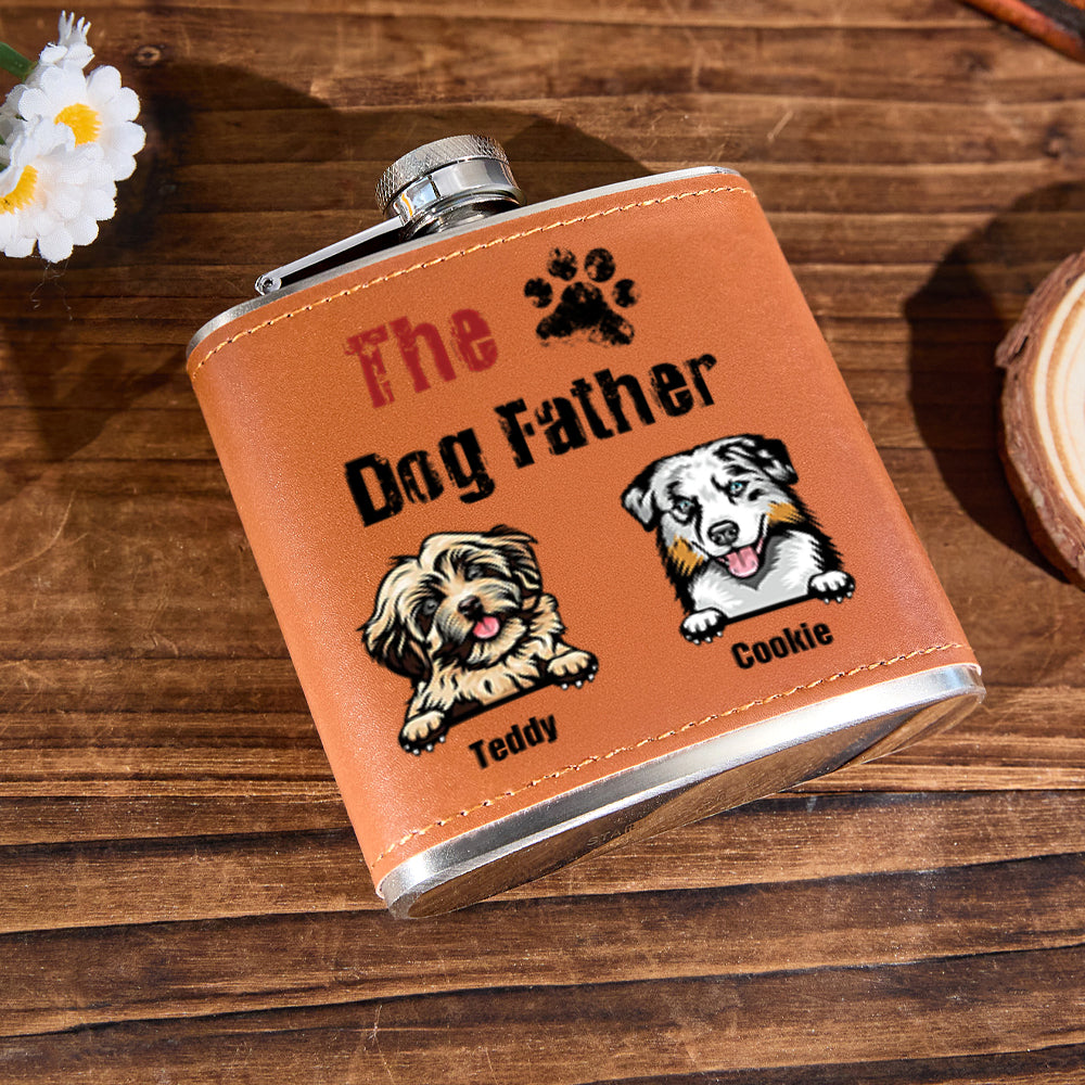 Personalized PU Leather Flask Stainless Steel 6oz Whiskey Flask Gift for Pet Lover