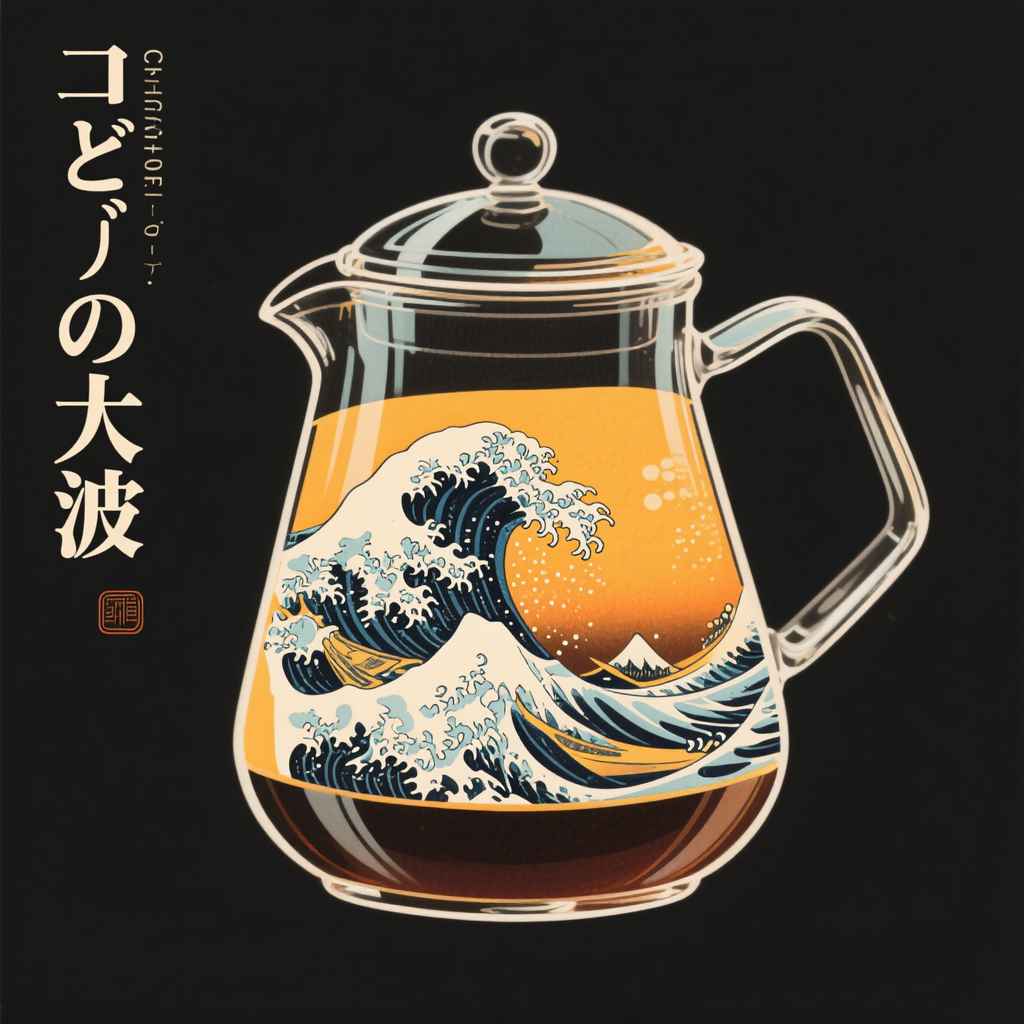 The Great Wave in the Teapot  Washed process T - shirt| Printed T - shirt