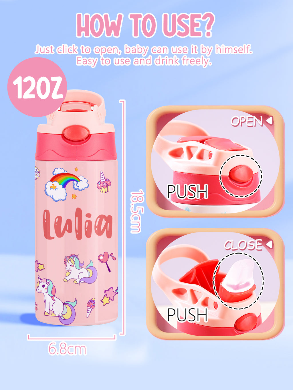 Custom Name Rainbow Unicorn Stainless Steel Water Cup Children's Day Gift for Kids