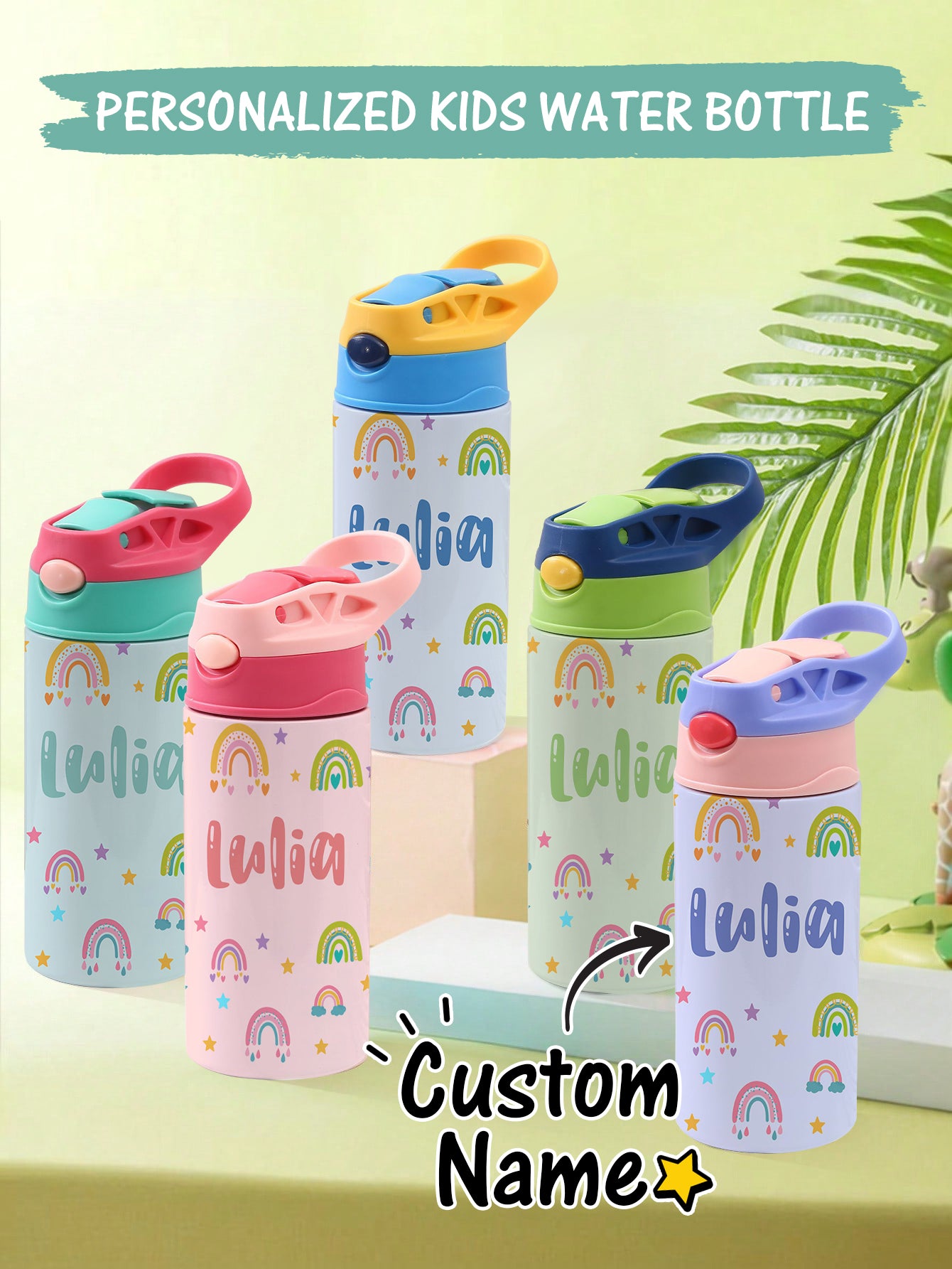 Custom Name Rainbow Stainless Steel Water Cup Children's Day Gift for Kids