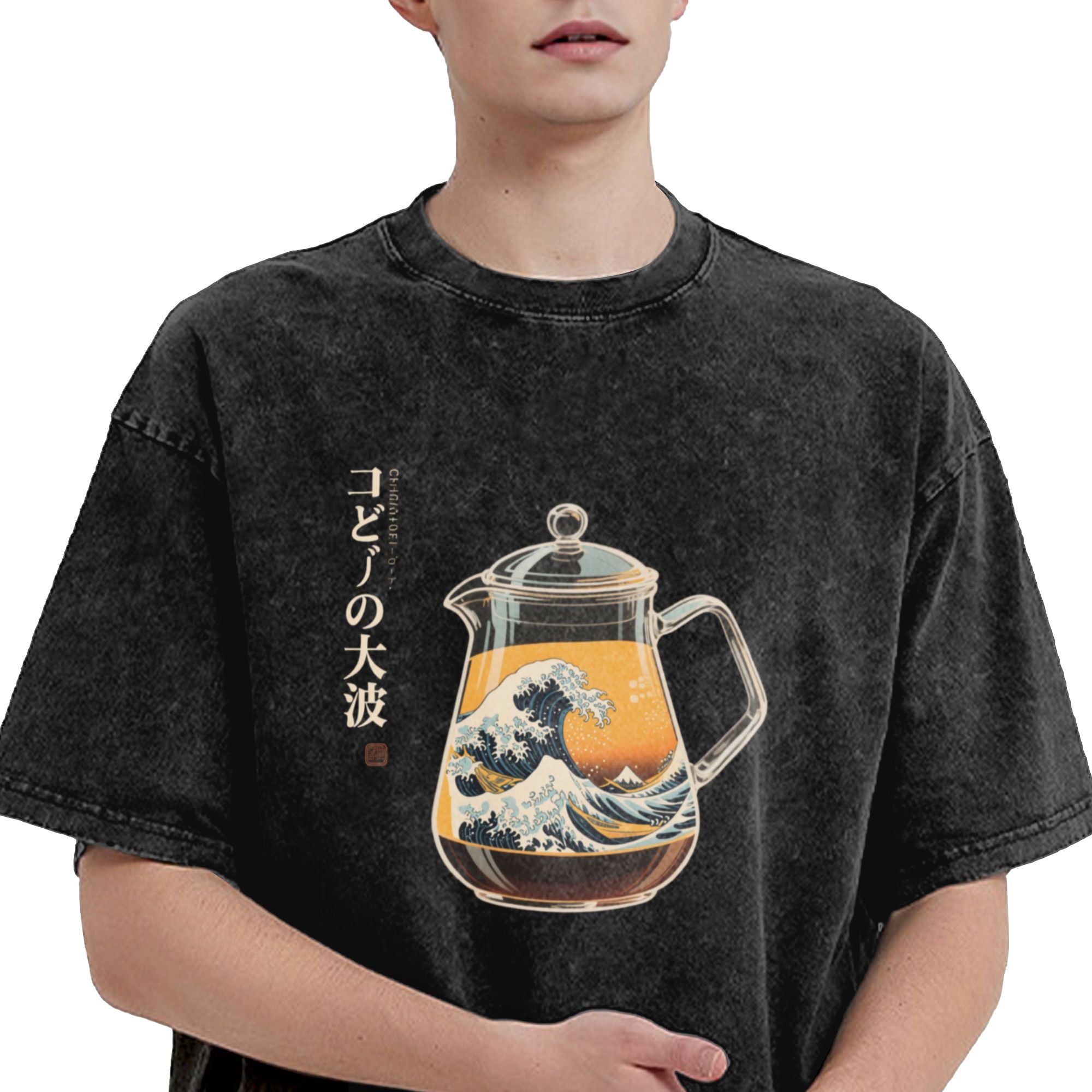 The Great Wave in the Teapot  Washed process T - shirt| Printed T - shirt