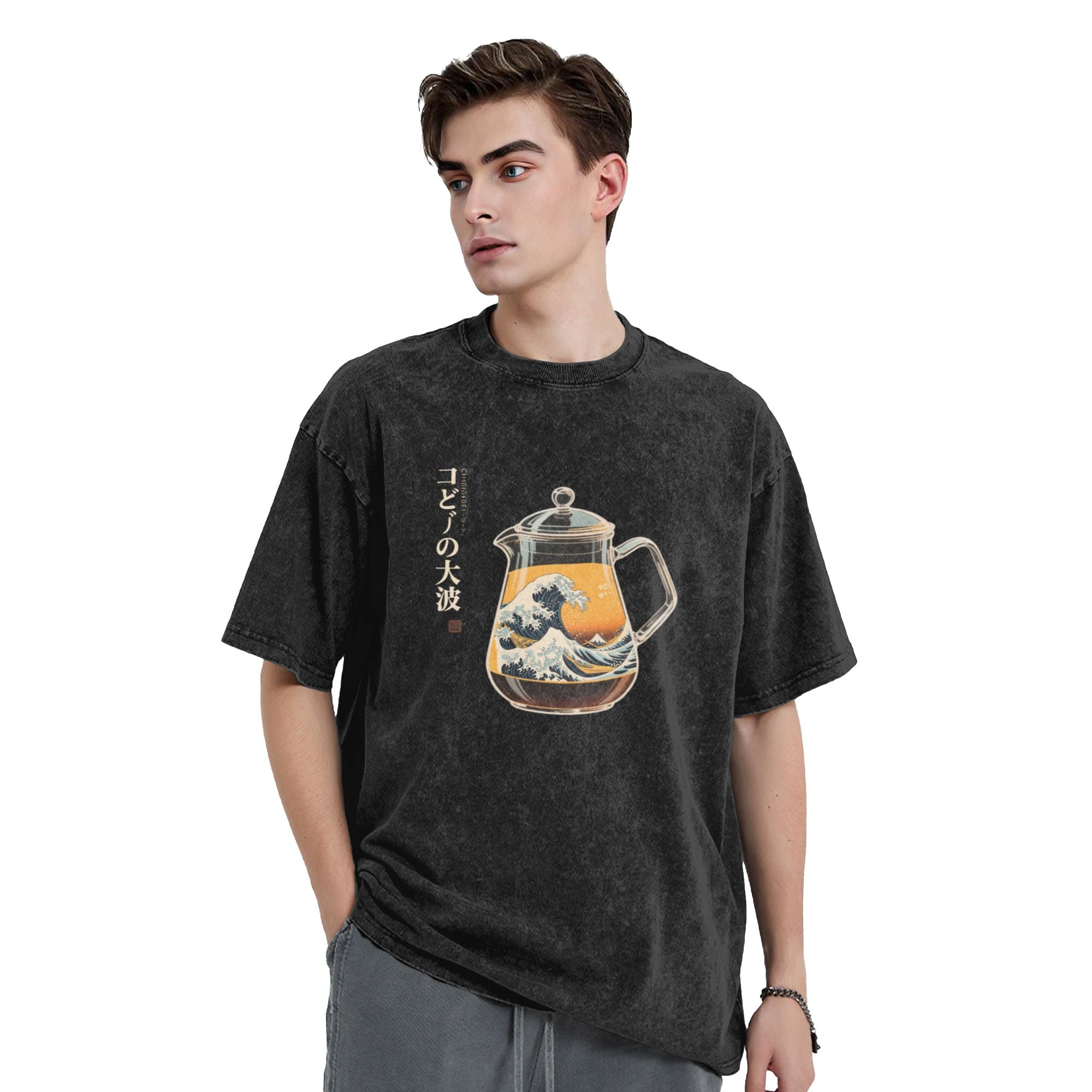 The Great Wave in the Teapot  Washed process T - shirt| Printed T - shirt