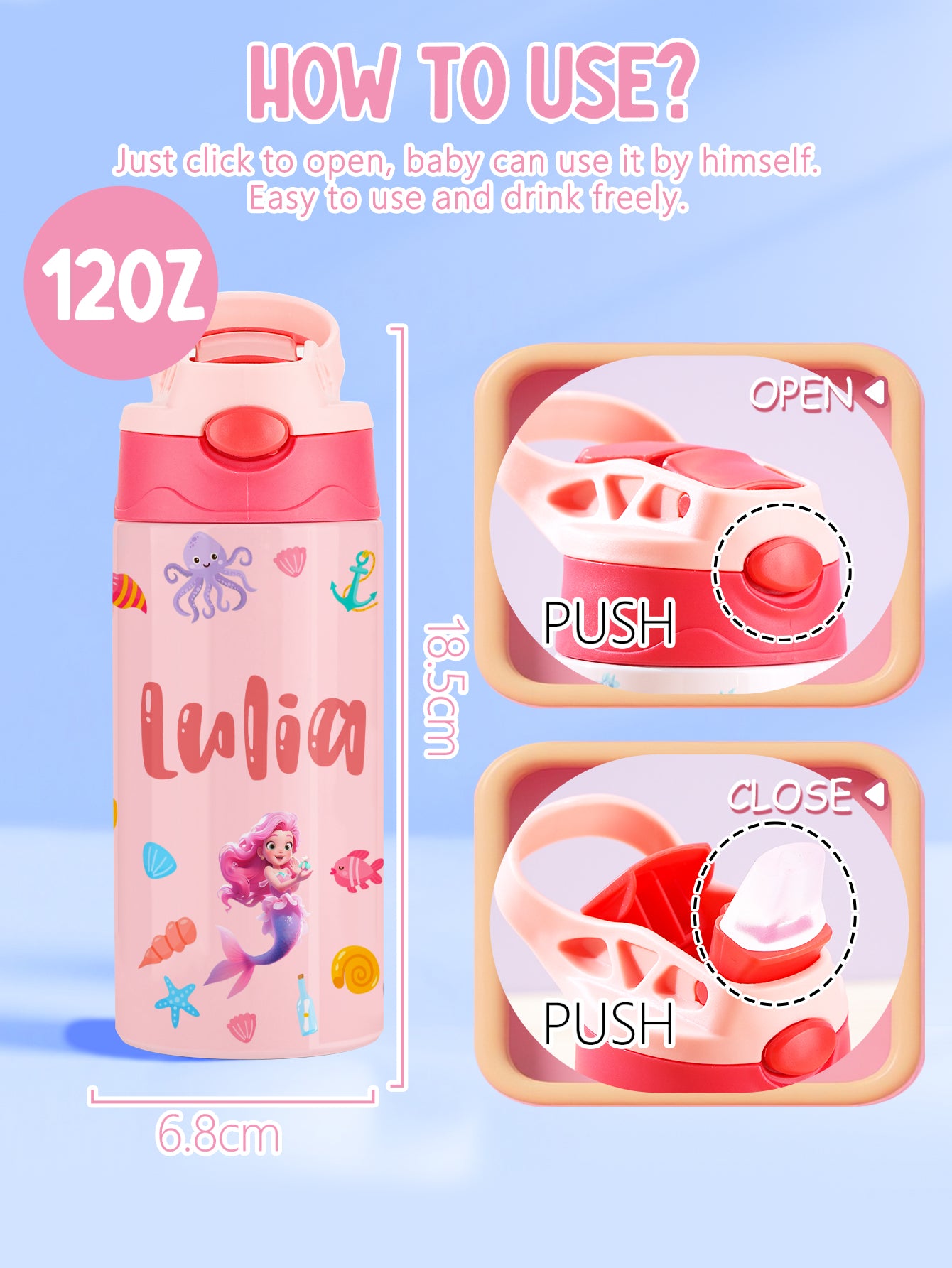 Custom Name Mermaid Stainless Steel Water Cup Children's Day Gift for Kids