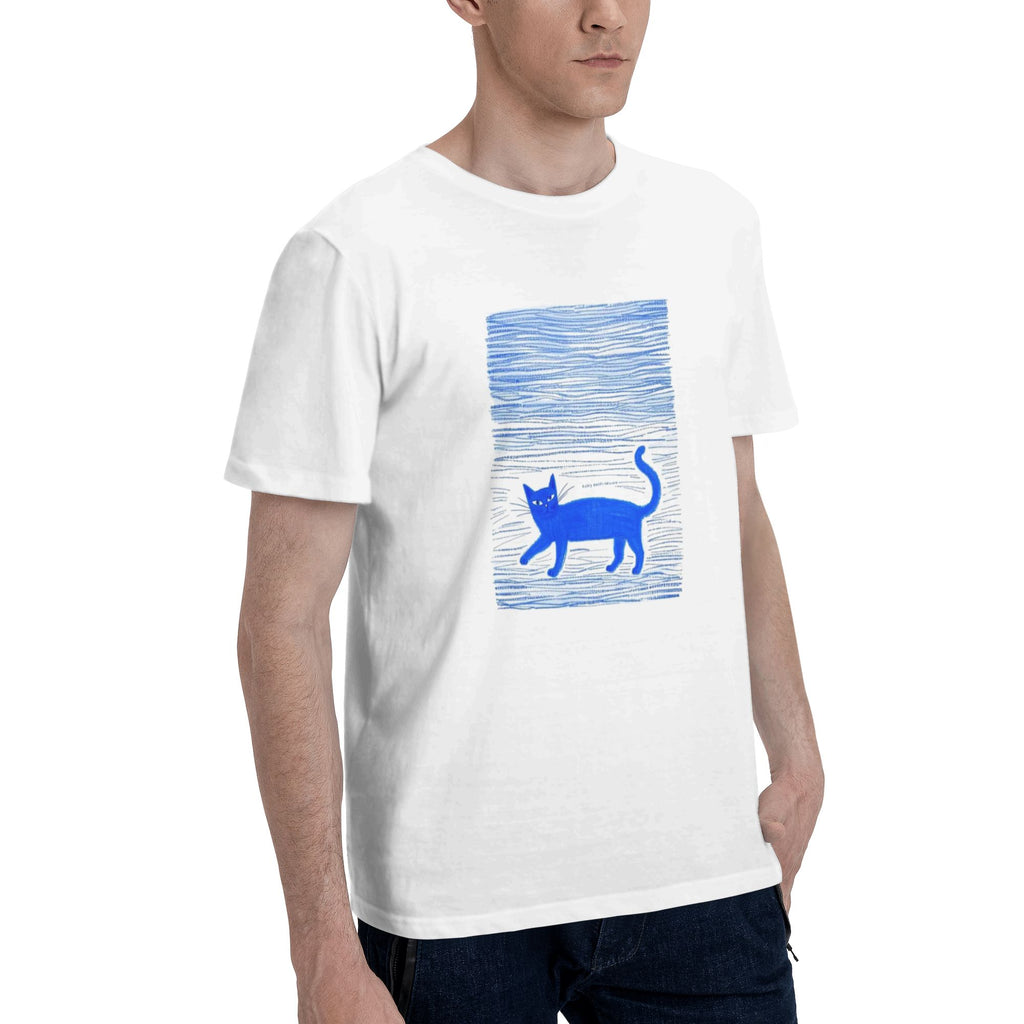 Blue Cat on Wave Lines t-shirt -Chinese artist: LinGuo