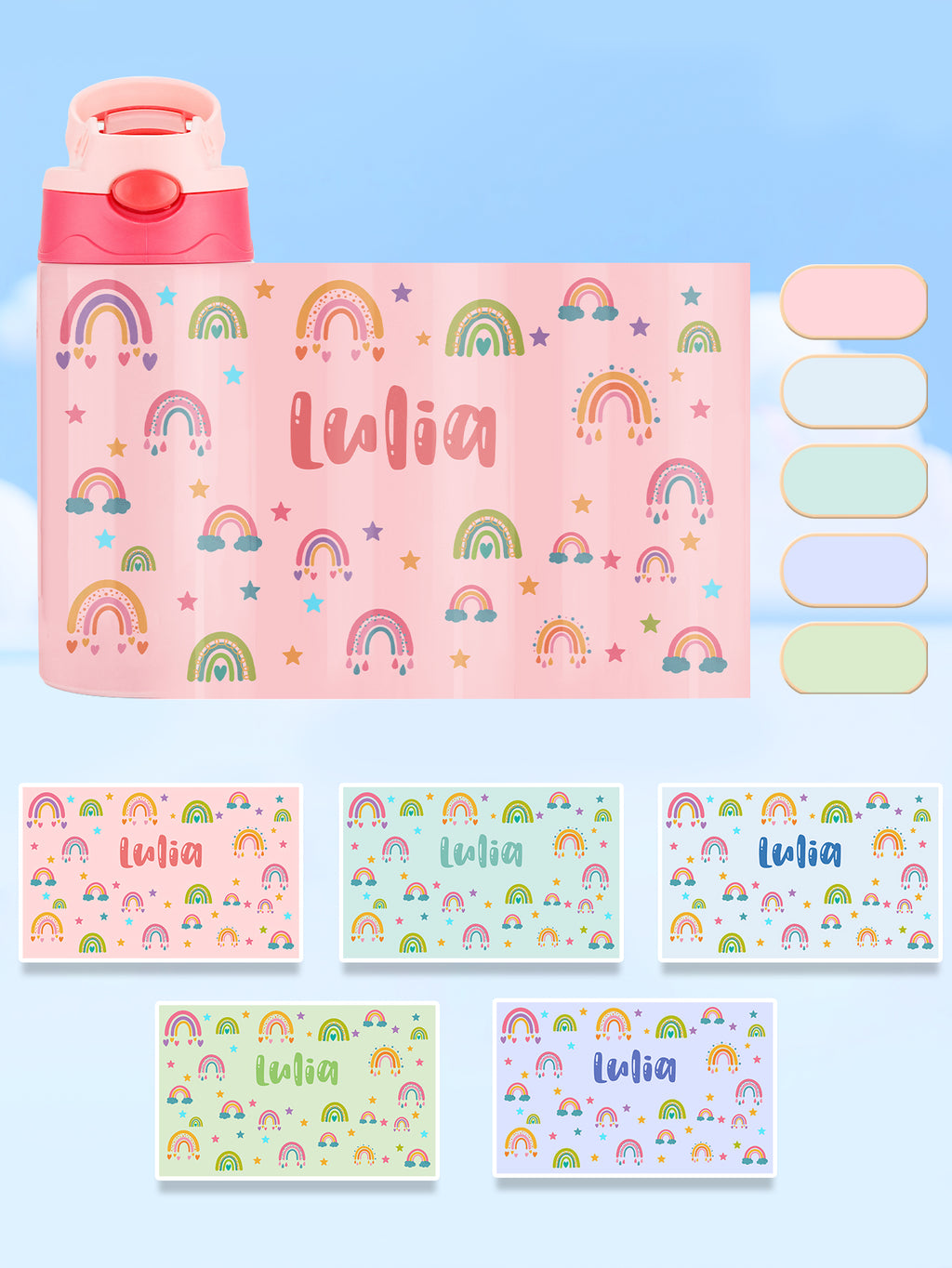 Custom Name Rainbow Stainless Steel Water Cup Children's Day Gift for Kids