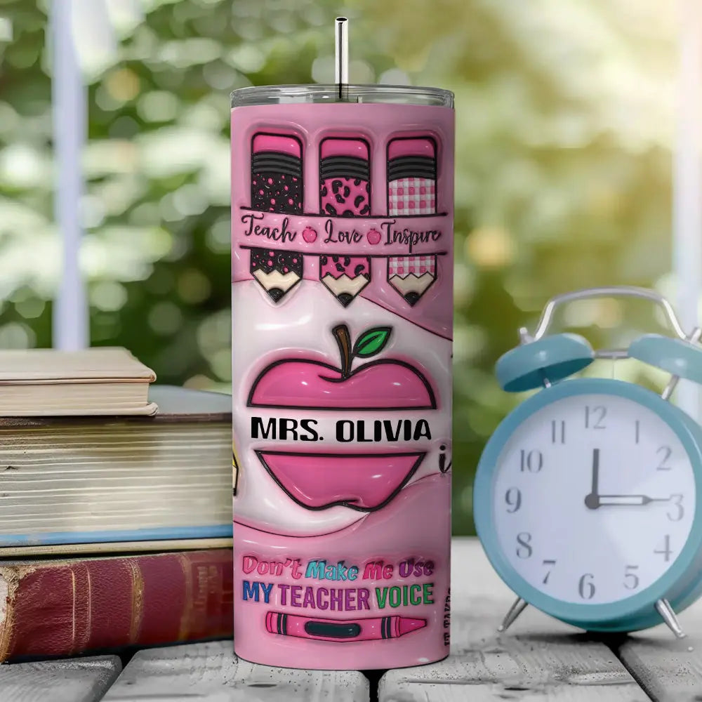 Personalized 3D Apple Pencil Design 20oz Skinny Tumbler Lid and Straw Back to School Gift for Teacher