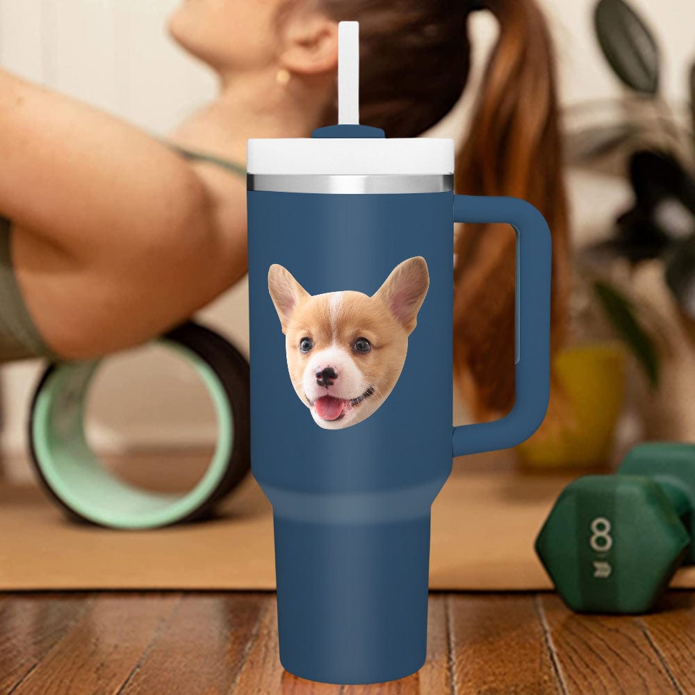 Custom Face 40oz Insulated Mug with Handle and Straw Stainless Steel Custom Travel Cup Gift for Family Friends Couples
