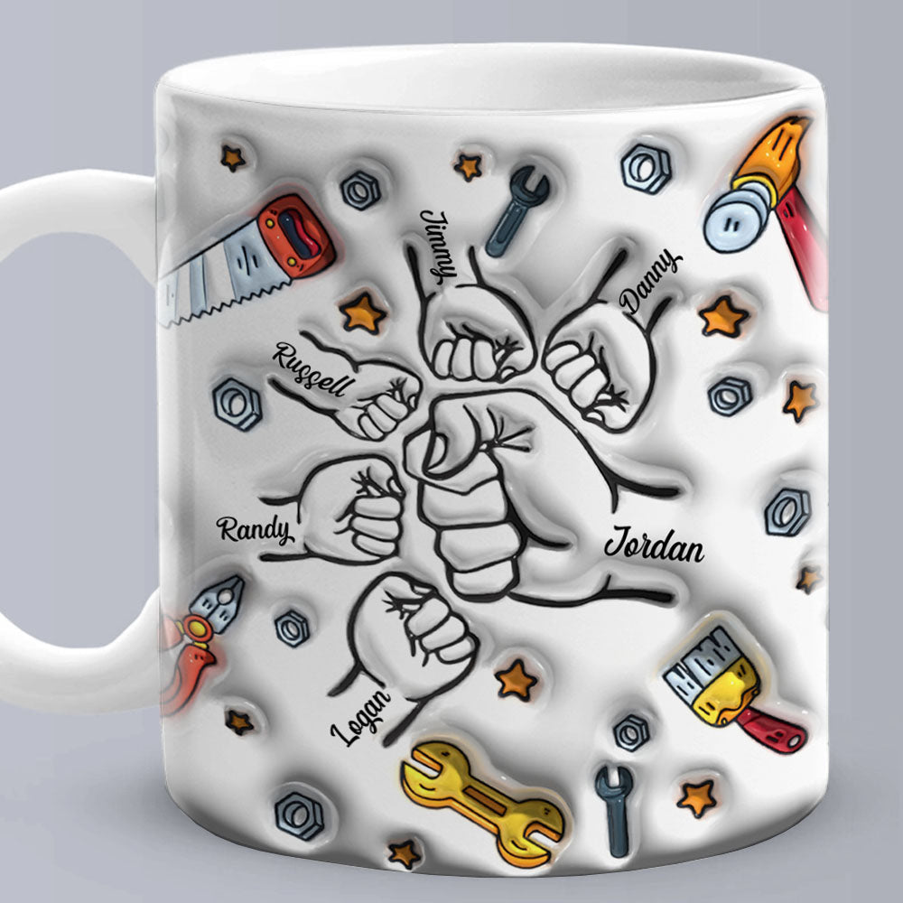 Personalized Names 1-6 Kids Custom 3D Inflated Effect Printed Mug - Perfect Father's Day Gift