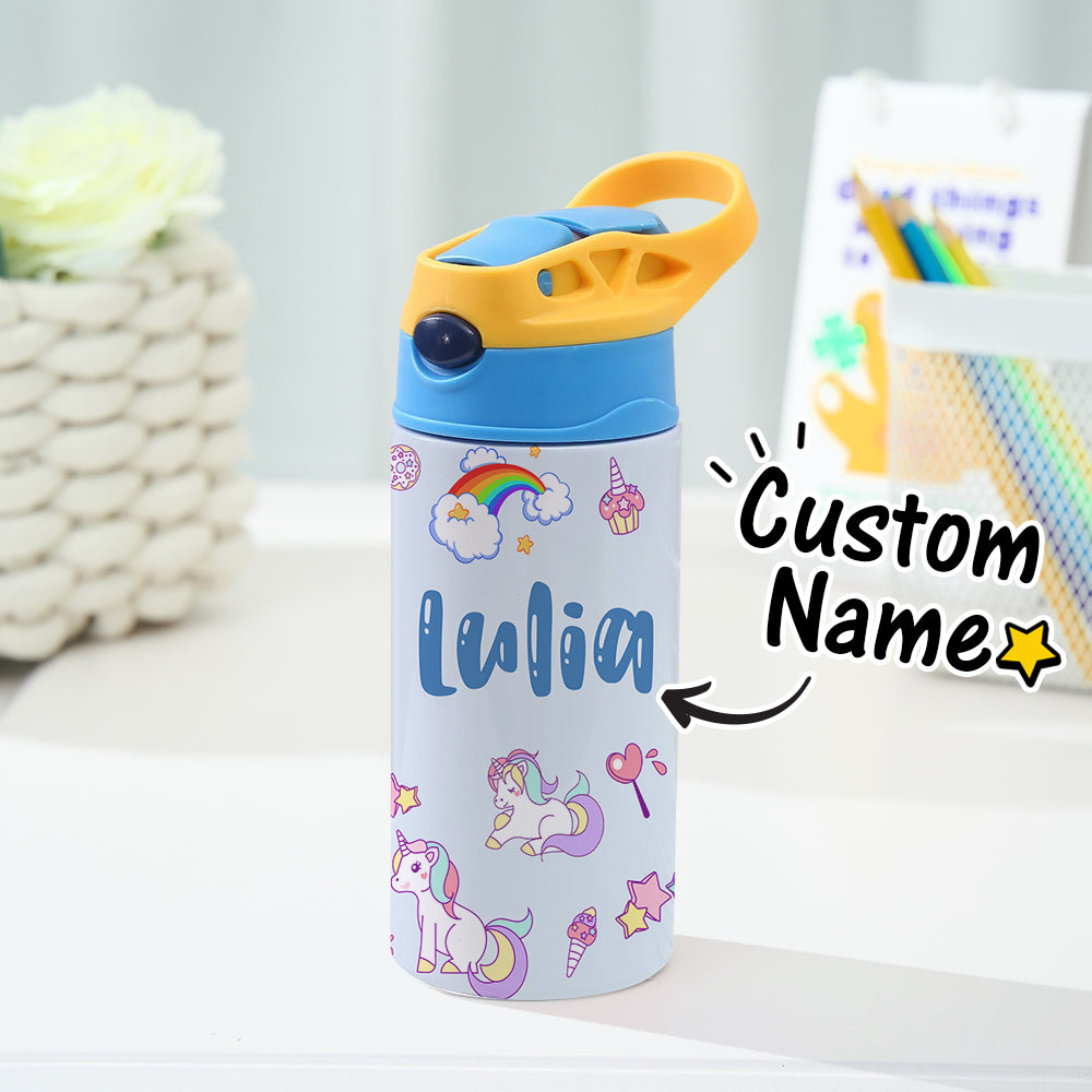 Custom Name Rainbow Unicorn Stainless Steel Water Cup Children's Day Gift for Kids