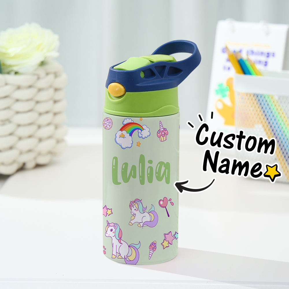 Custom Name Rainbow Unicorn Stainless Steel Water Cup Children's Day Gift for Kids