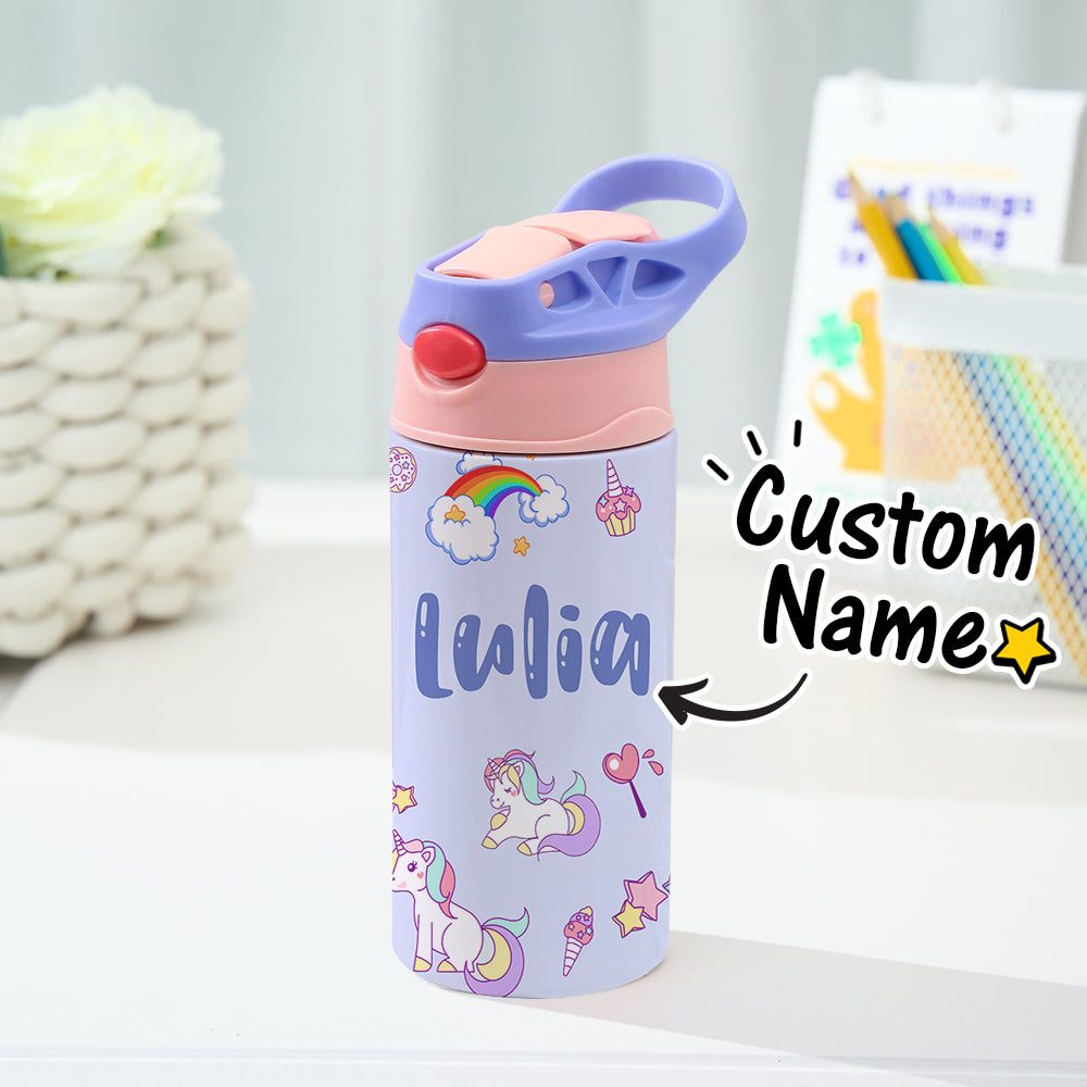 Custom Name Rainbow Unicorn Stainless Steel Water Cup Children's Day Gift for Kids