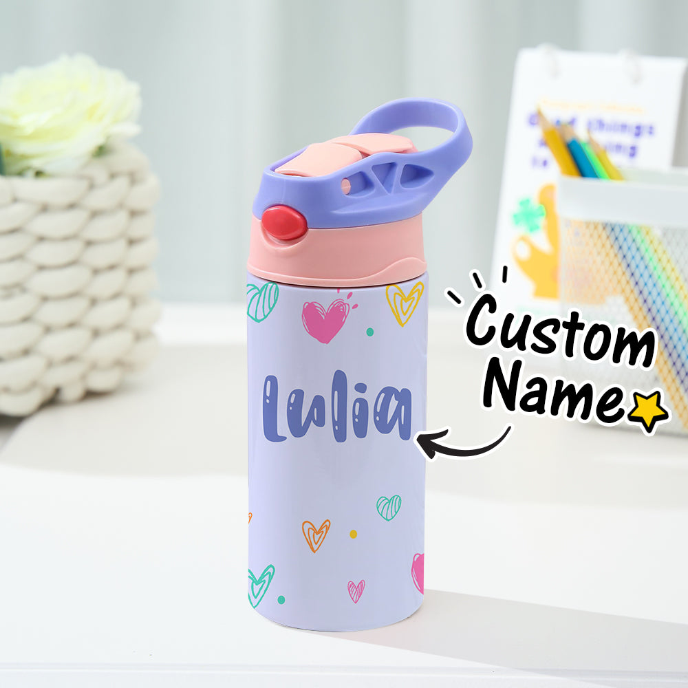 Custom Name Heart Stainless Steel Water Cup Children's Day Gift for Kids