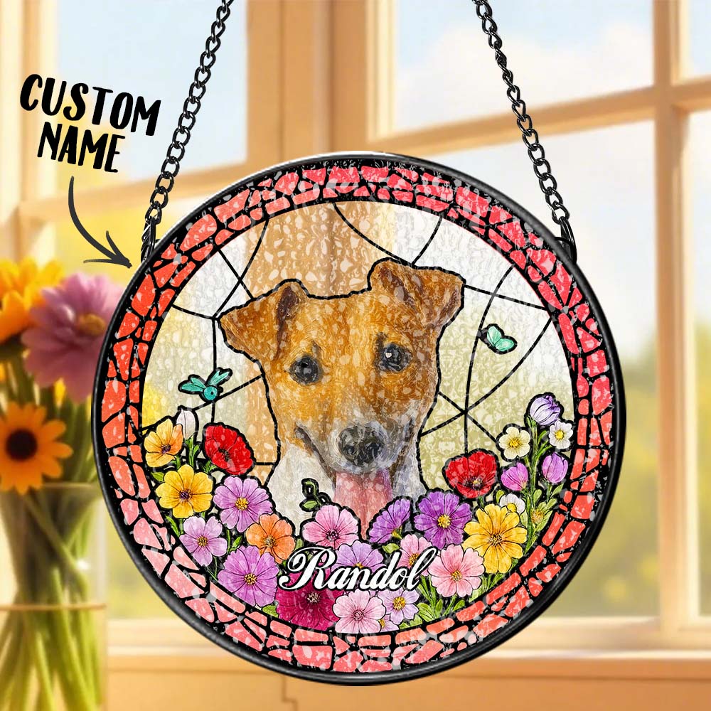Custom Pet Portrait Stained Glass Suncatcher – Personalized Pet Keepsake Memorial Gift for Dog & Cat Lovers
