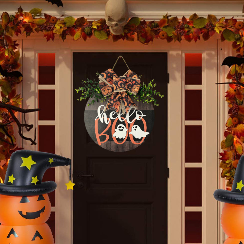 Halloween Welcome Sign for Front Door Wood Farmhouse Wreath Porch Decor Hanging Decoration Gifts