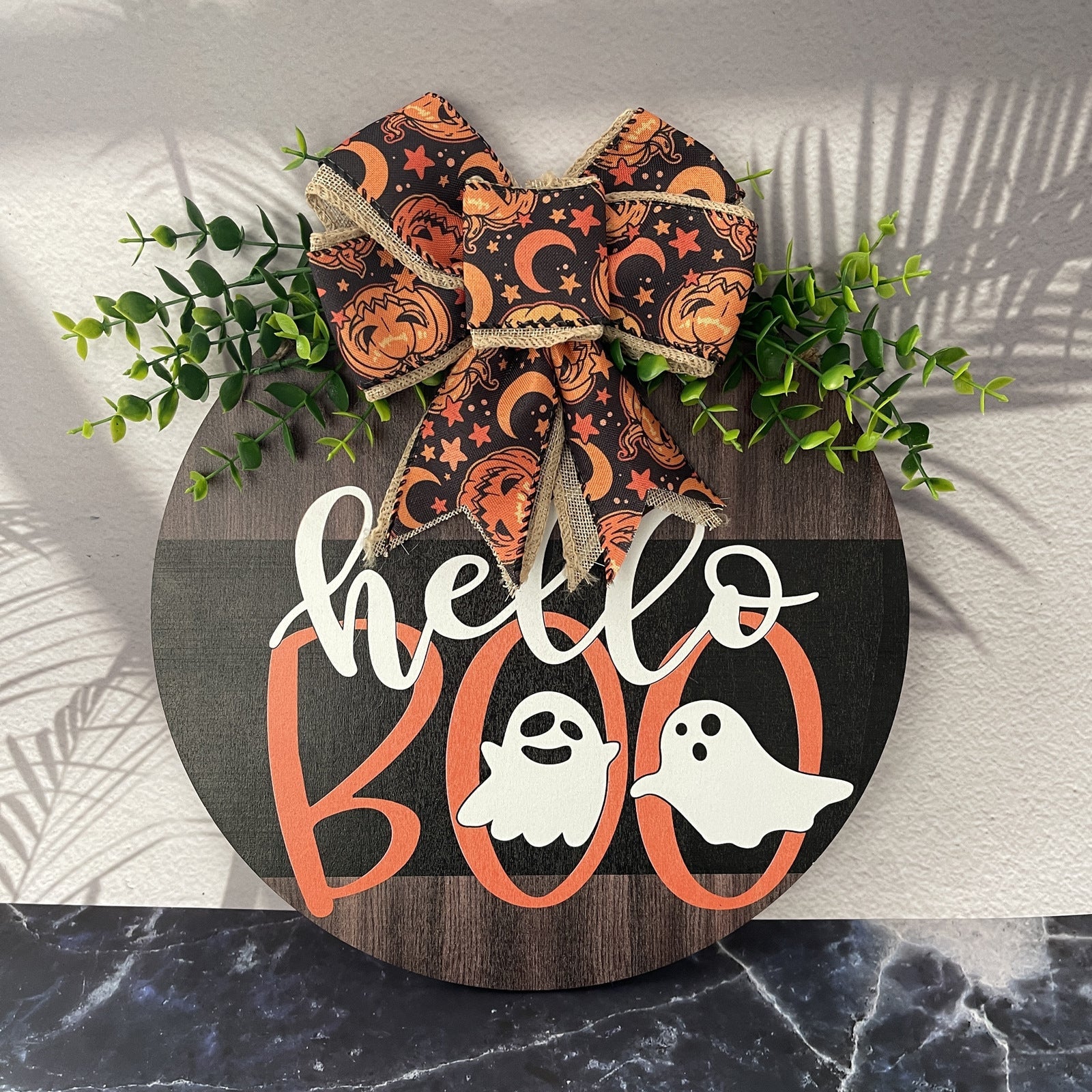 Halloween Welcome Sign for Front Door Wood Farmhouse Wreath Porch Decor Hanging Decoration Gifts