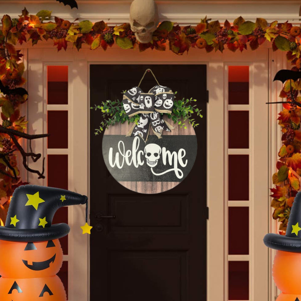 Halloween Welcome Sign for Front Door Wood Farmhouse Wreath Porch Decor Hanging Decoration Gifts
