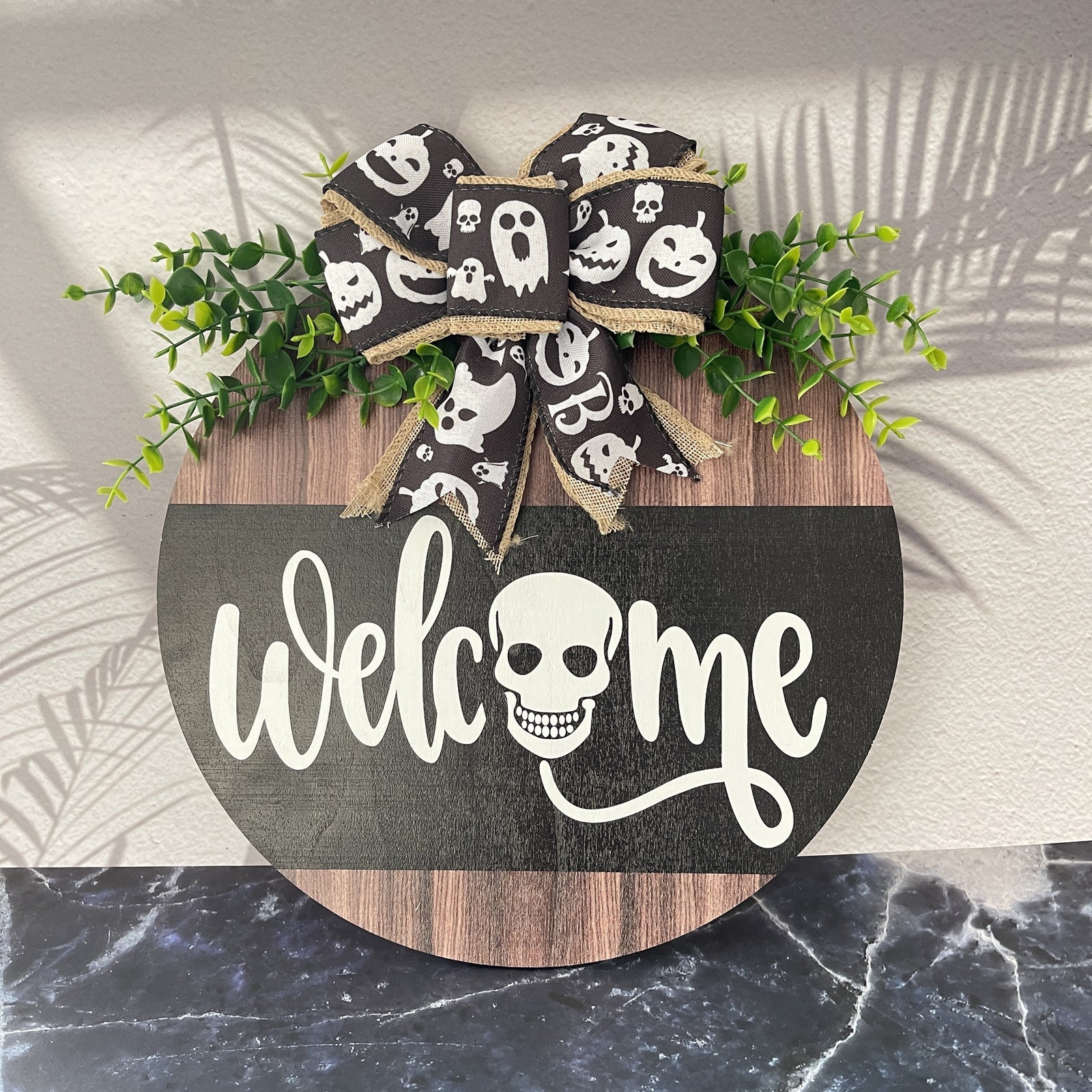 Halloween Welcome Sign for Front Door Wood Farmhouse Wreath Porch Decor Hanging Decoration Gifts