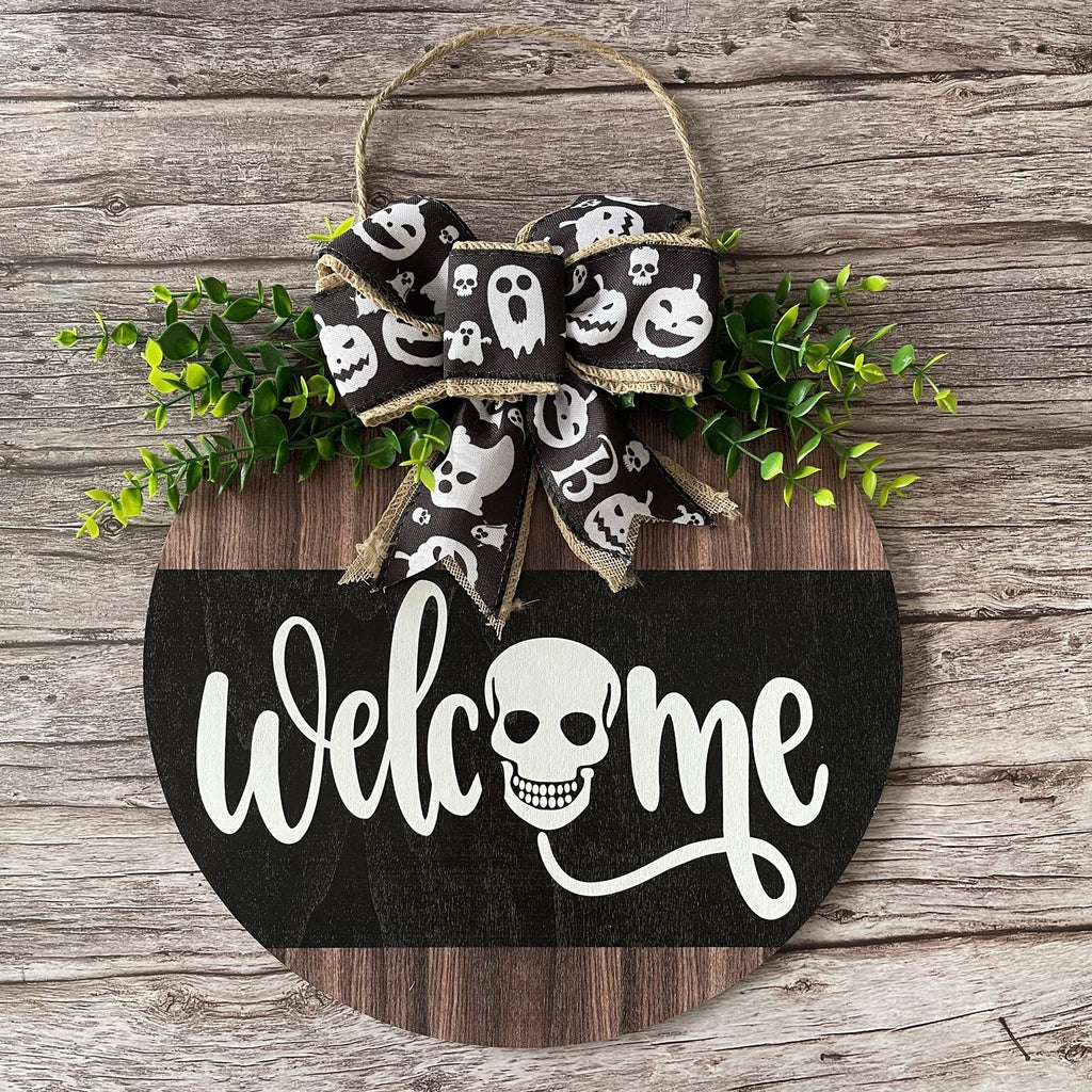 Halloween Welcome Sign for Front Door Wood Farmhouse Wreath Porch Decor Hanging Decoration Gifts