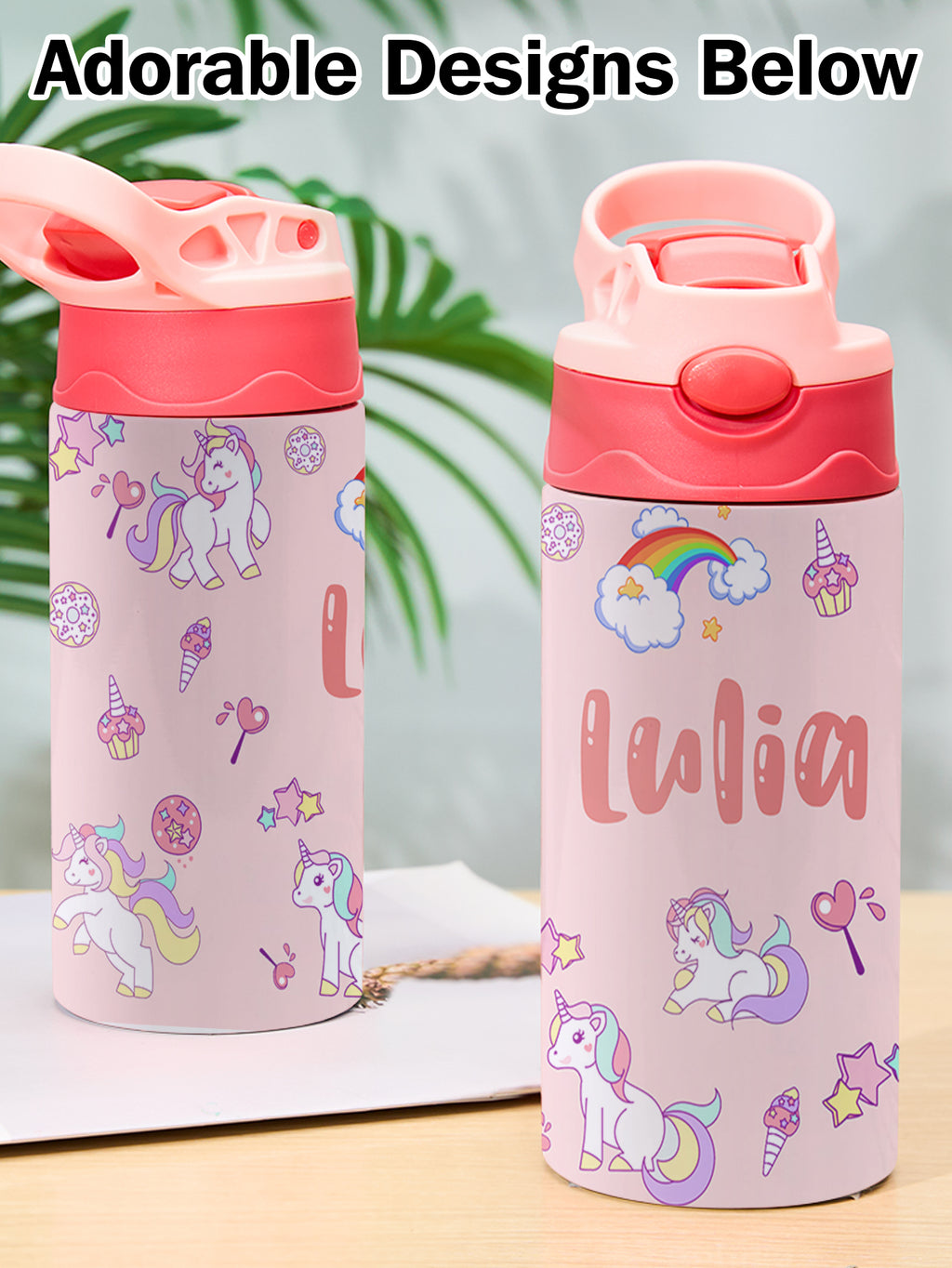 Custom Name Rainbow Unicorn Stainless Steel Water Cup Children's Day Gift for Kids