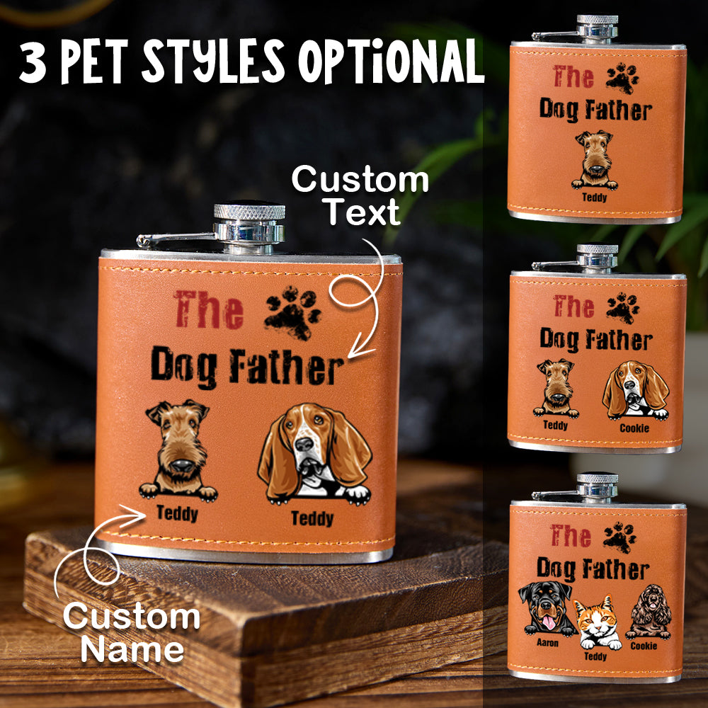 Personalized PU Leather Flask Stainless Steel 6oz Whiskey Flask Gift for Pet Lover
