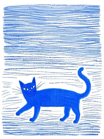 Blue Cat on Wave Lines t-shirt -Chinese artist: LinGuo