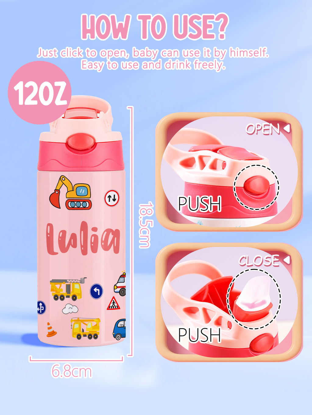 Custom Name Tractor Stainless Steel Water Cup Children's Day Gift for Kids