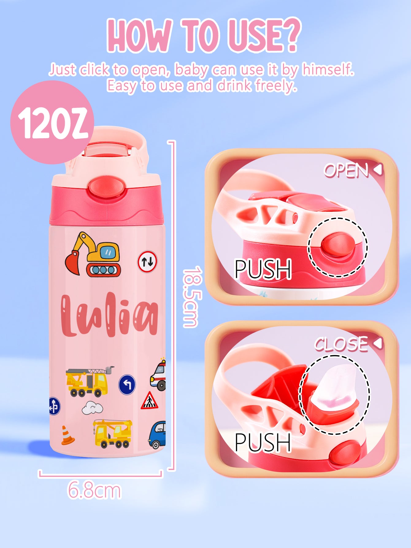 Custom Name Tractor Stainless Steel Water Cup Children's Day Gift for Kids