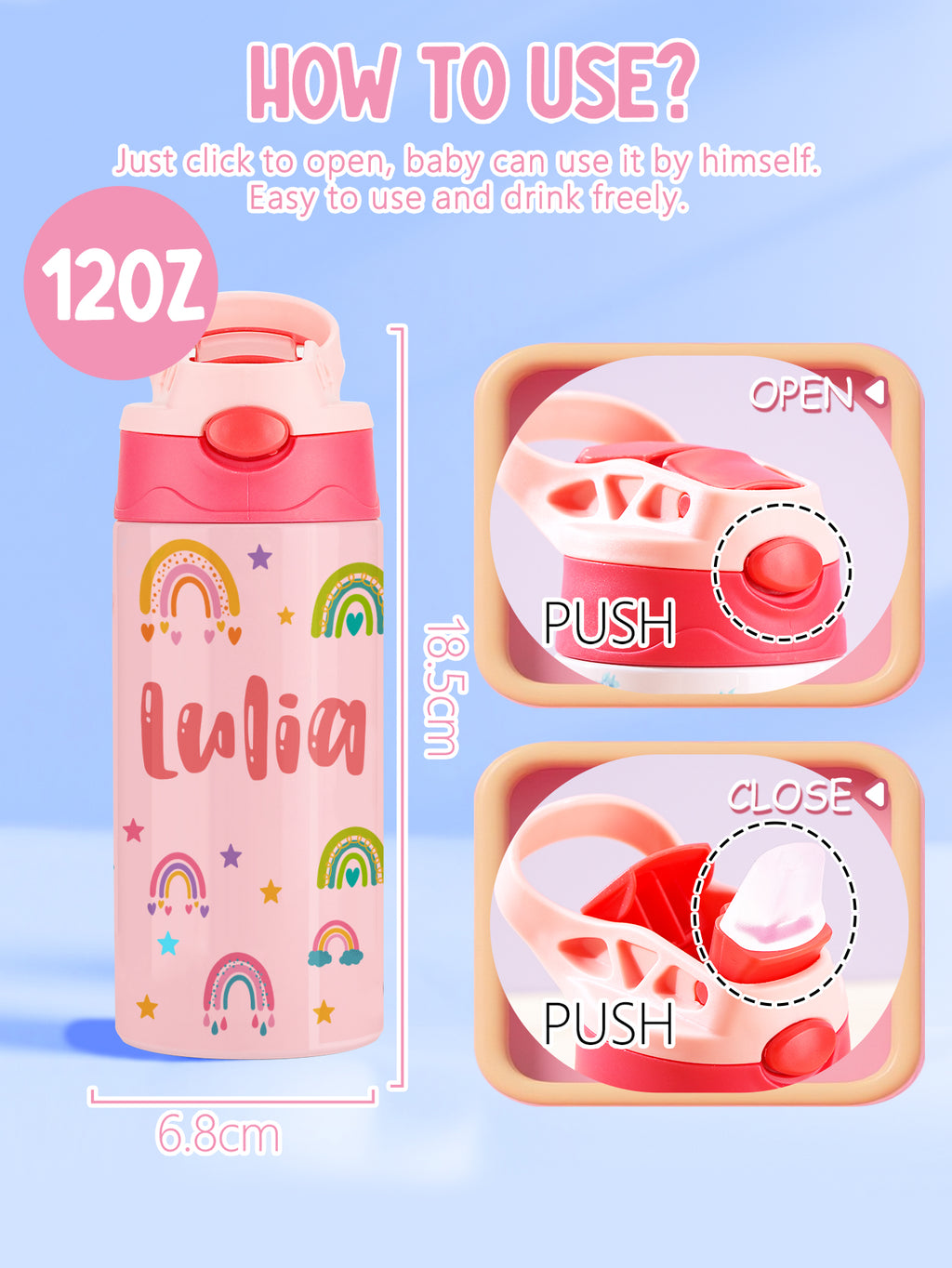 Custom Name Rainbow Stainless Steel Water Cup Children's Day Gift for Kids