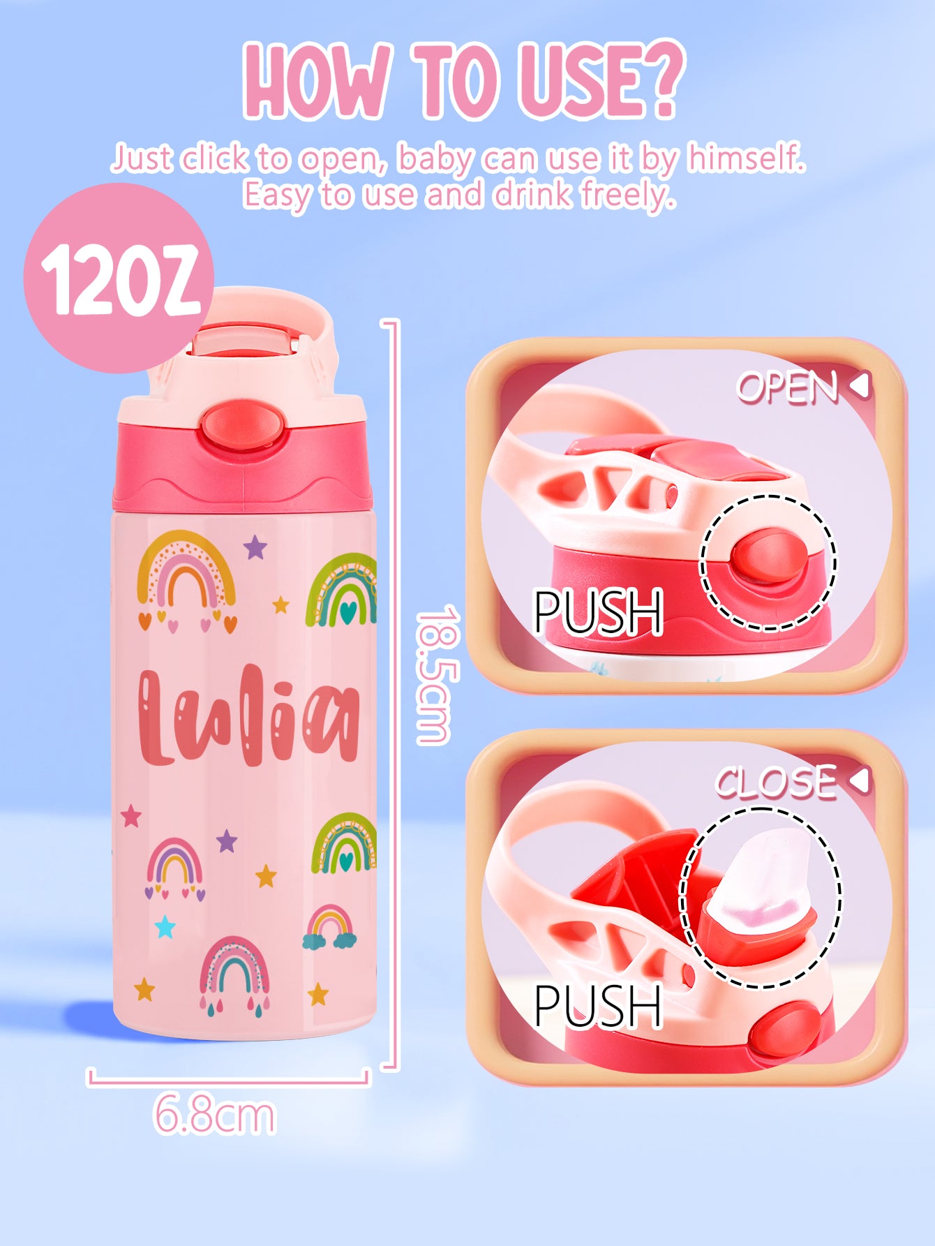 Custom Name Rainbow Stainless Steel Water Cup Children's Day Gift for Kids